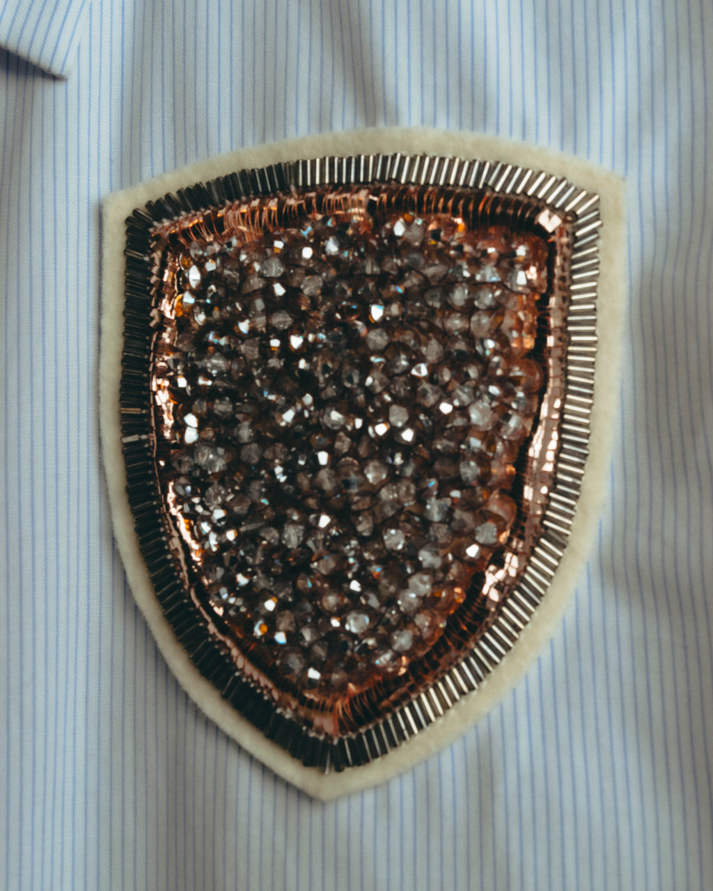 -SPECIAL- "Christian Dior" 00's-10's Embellished shield crest striped ruched sleeve shirt