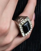 "CHANEL" 00AW Karl Lagerfeld period clear stone design logo engraved ring