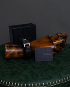 "PRADA" Logo engraved metal plate design leather bracelet