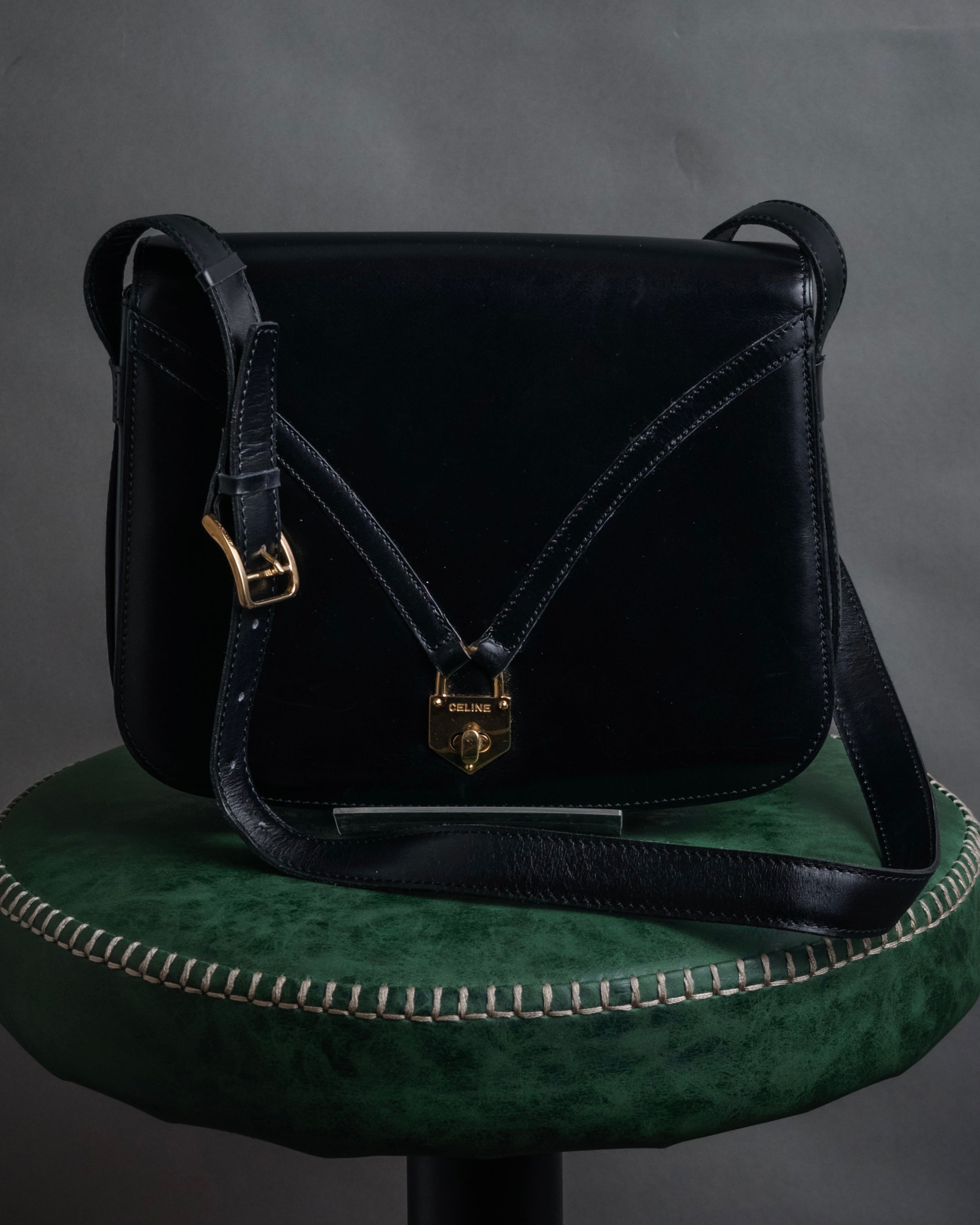 –SPECIAL– “CELINE” 70’s-80’s V strap turn lock shoulder bag