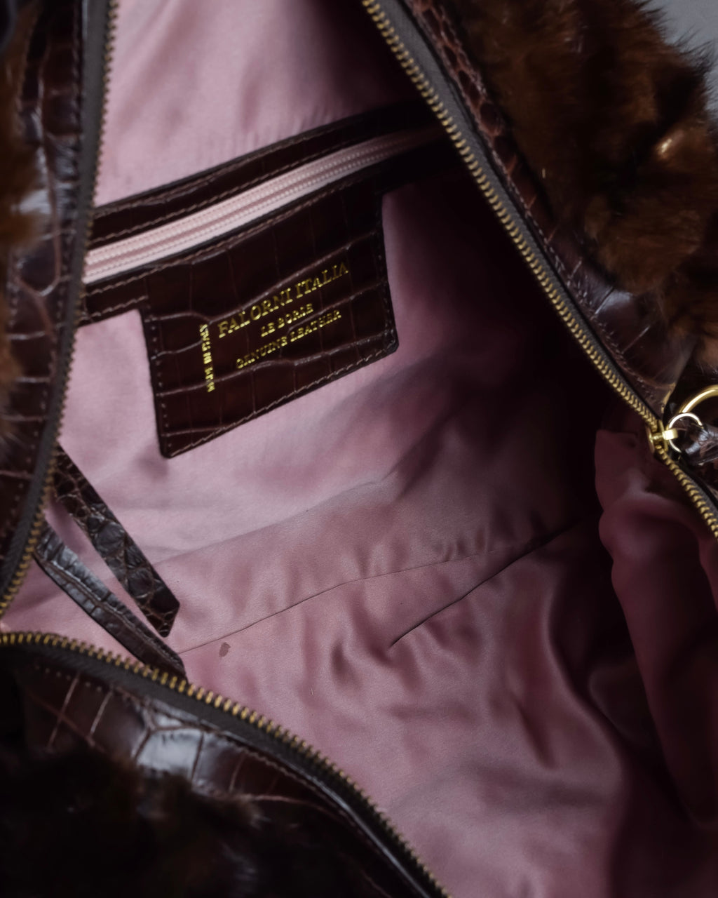 "FALORNI ITALIA LE BORSE" Mink fur leather combination design bag