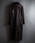 “KENZO” 80’s Folkloric shearling-lined leather long coat