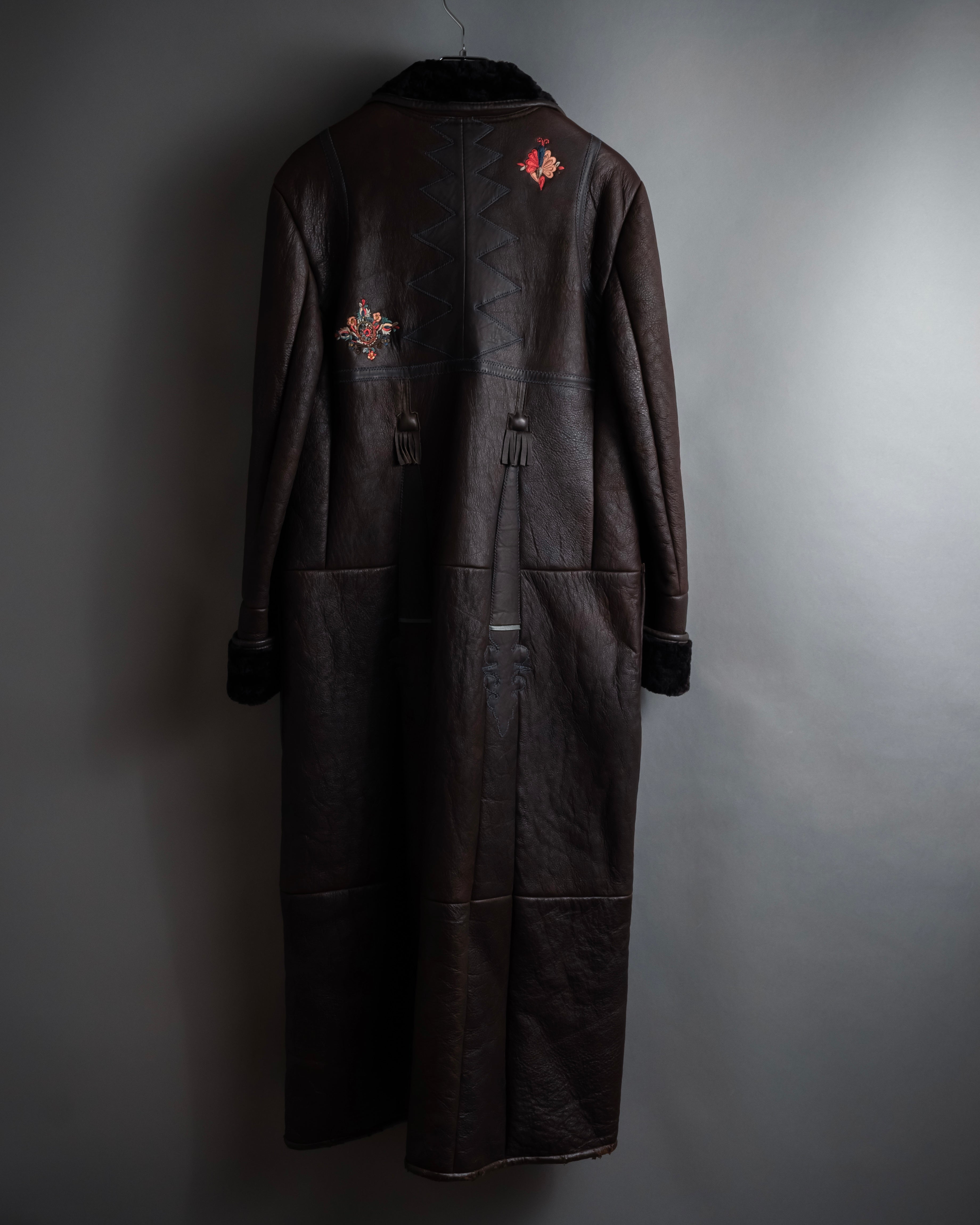 “KENZO” 80’s Folkloric shearling-lined leather long coat