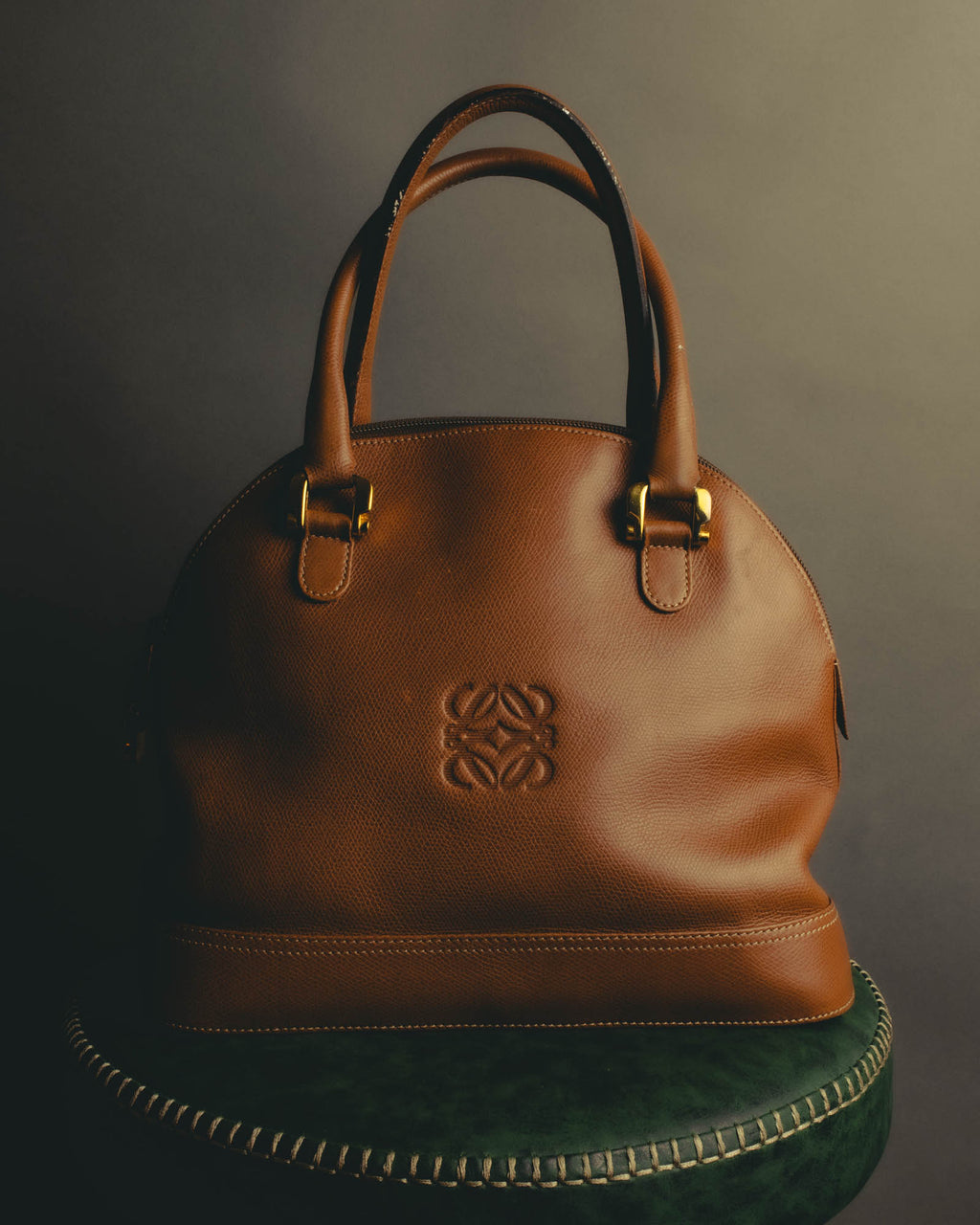 "LOEWE" 80s–00's logo embossed leather handbag