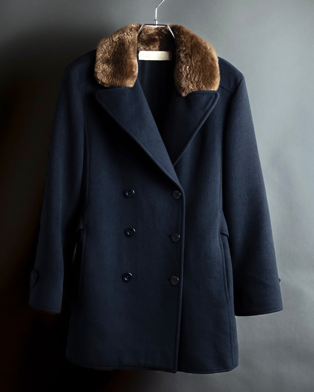"VALENTINO" Fur collar double-breasted wool coat