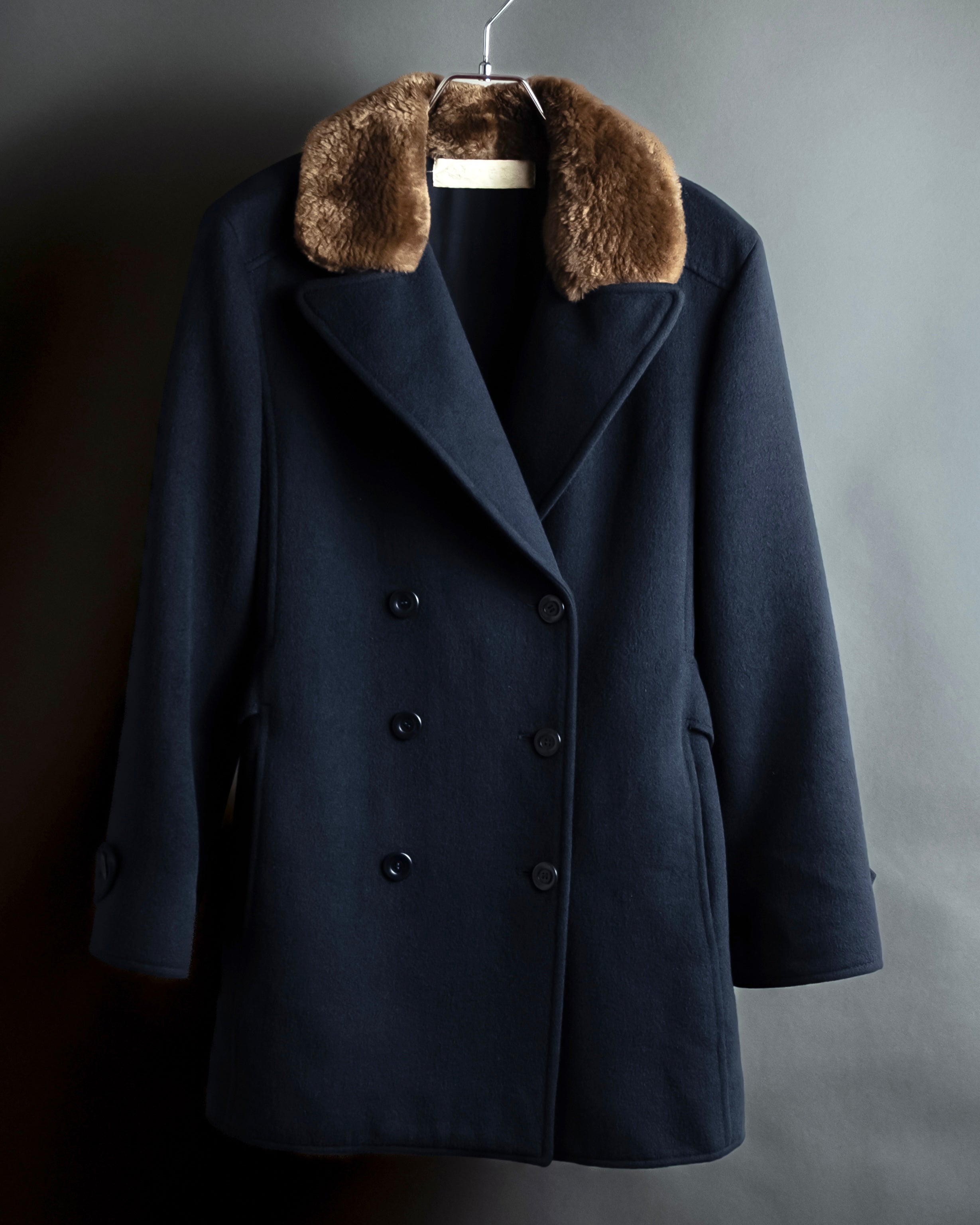 "VALENTINO" Fur collar double-breasted wool coat