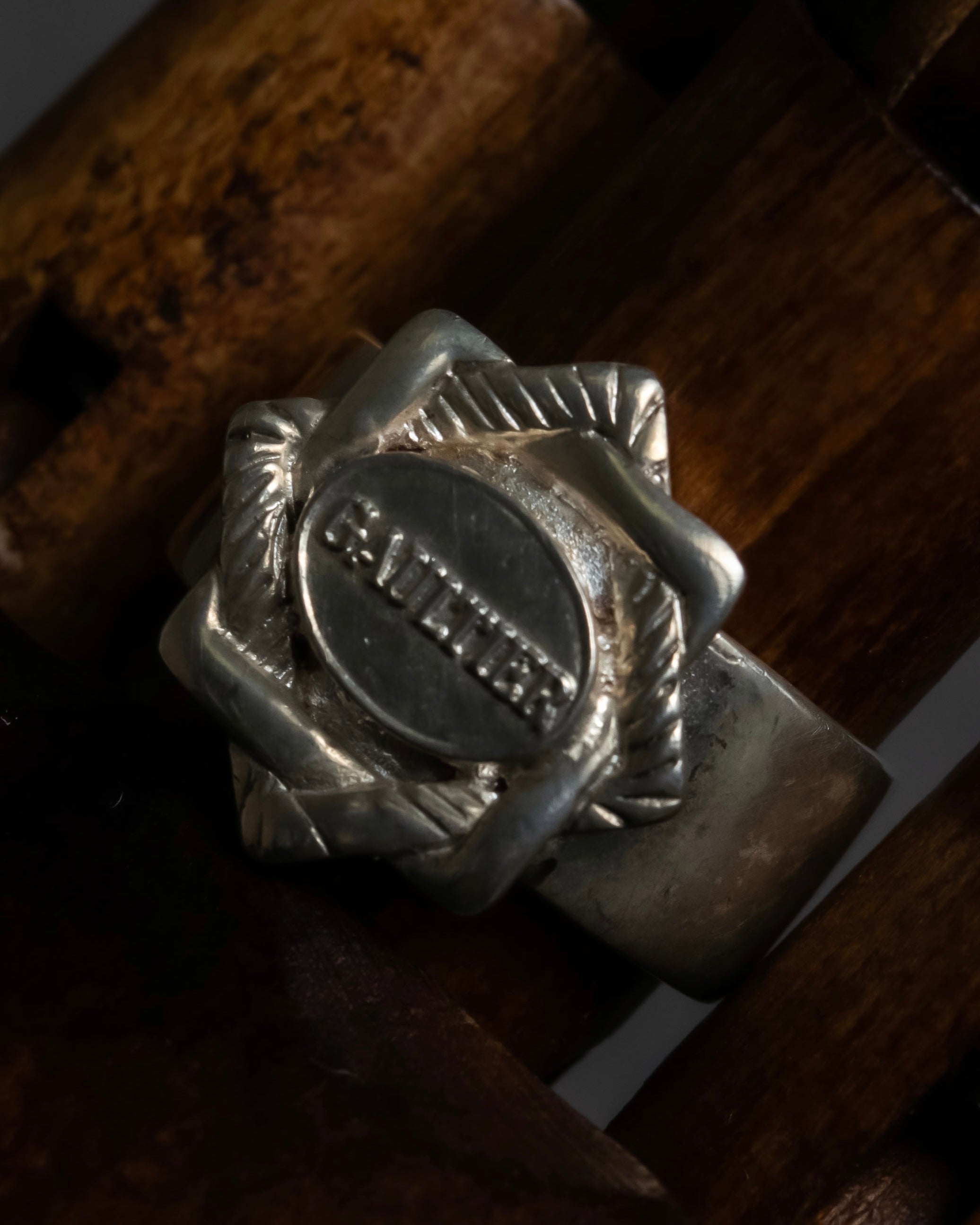 "JEAN PAUL GAULTIER" Logo engraved oval motif silver 925 rope ring