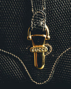 "GUCCI" 60's-70's Glossy lizard embossed leather shoulder bag