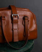 "PRADA" Belt flap detail rounded boston leather bag