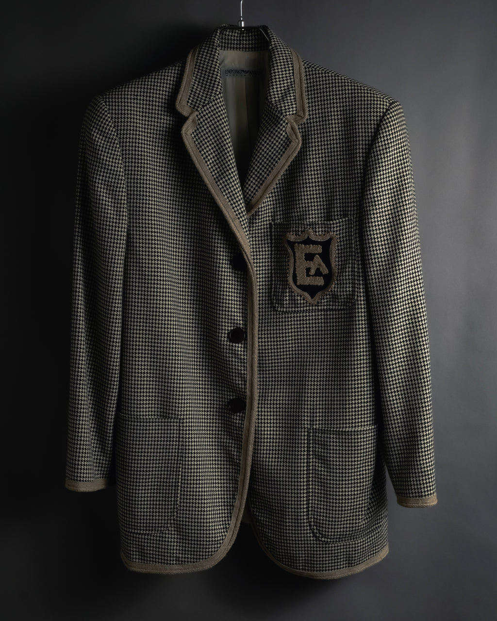 "Emporio Armani" 90’s Houndstooth piped crest blazer