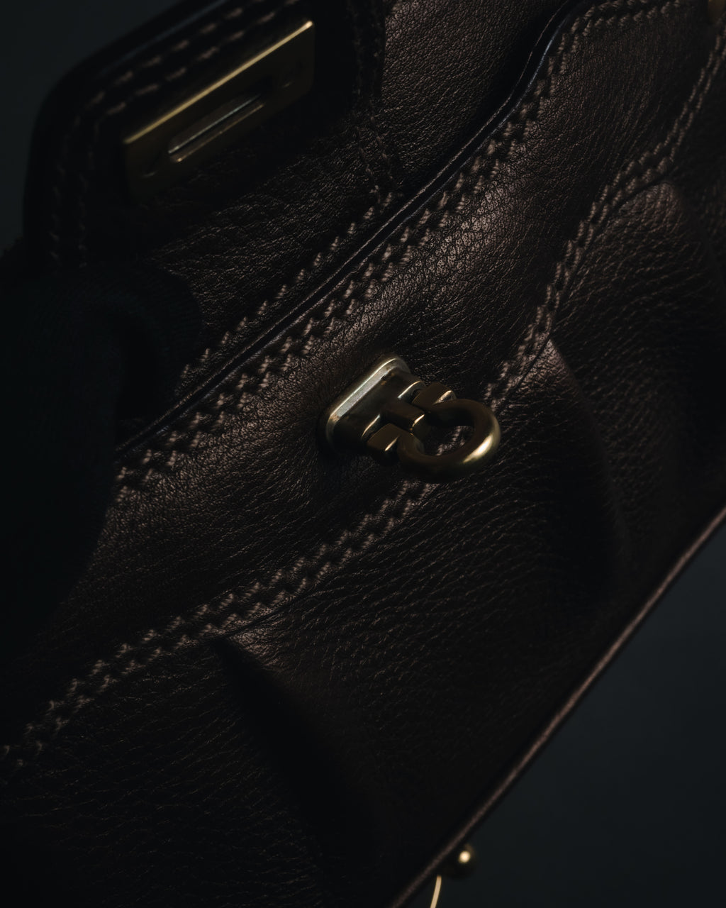 "Salvatore Ferragamo" 2000’s gathered metallic leather ball-link shoulder bag