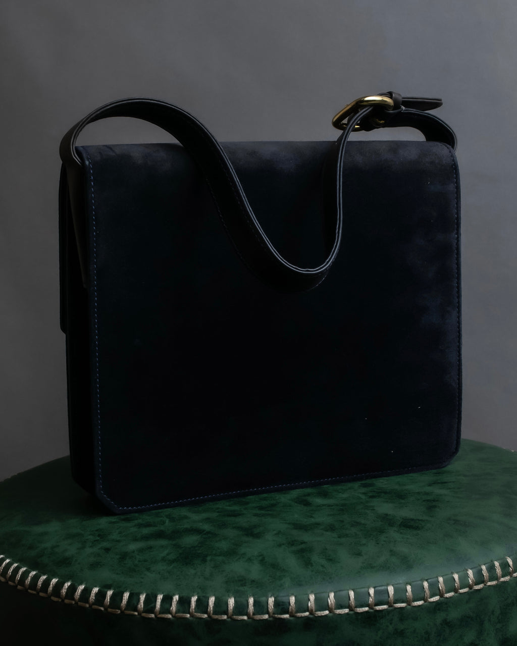 "GUCCI" Dark navy suede leather shoulder bag