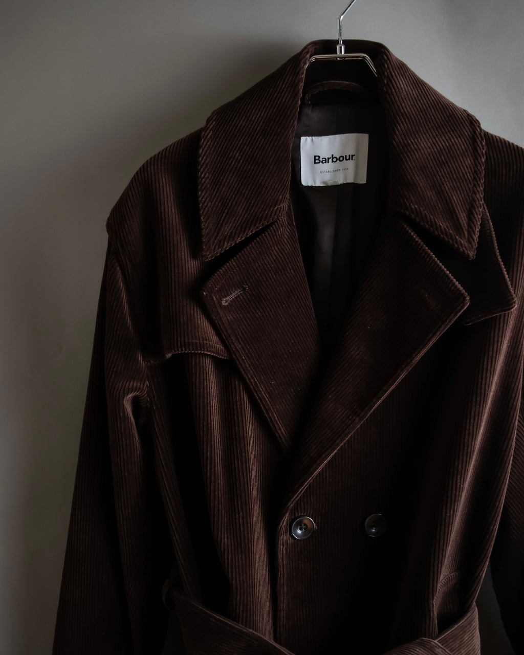 "Barbour" Wide ribbed corduroy maxi-length trench coat
