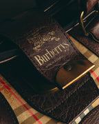 -SPECIAL- "Burberrys" 80's-90's Classic check textured leather boston bag