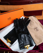"HERMES" Kelly padlock motif leather gloves