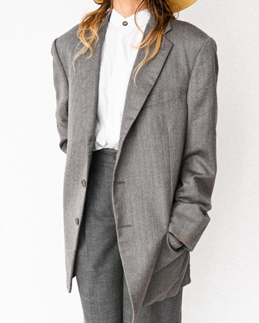 GIORGIO ARMANI/ Pure Cashmere Herringbone Oversized Tailored Jacket Gray