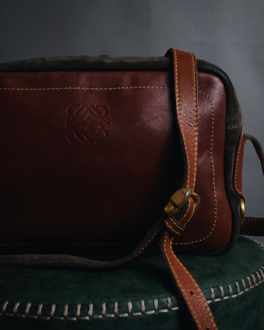 "LOEWE" 80’s bicolor nappa leather and suede shoulder bag