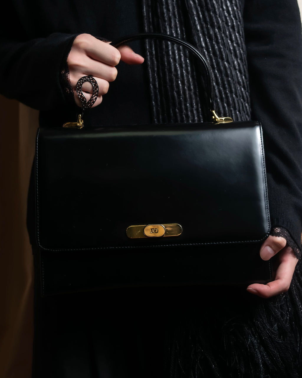 "Valentino Garavani" Logo turn lock parts design leather hand bag