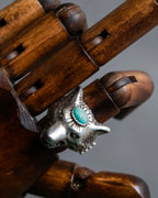 "GUCCI" Anger Forest series wolf motif turquoise stone design silver ring