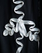 Vintage double zip ribbon flower design sheer jacket