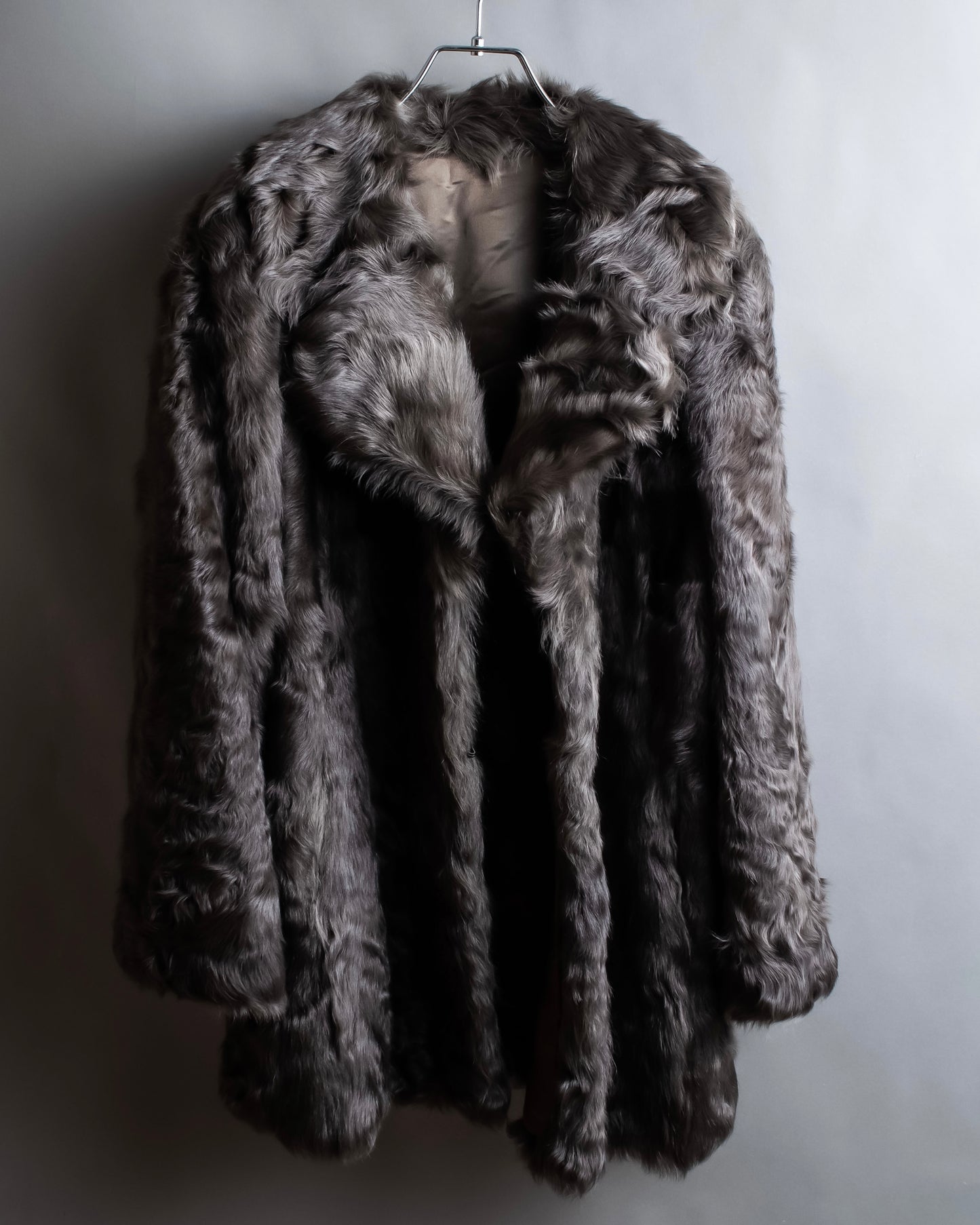 "EMBA" Large collar mid length fur coat