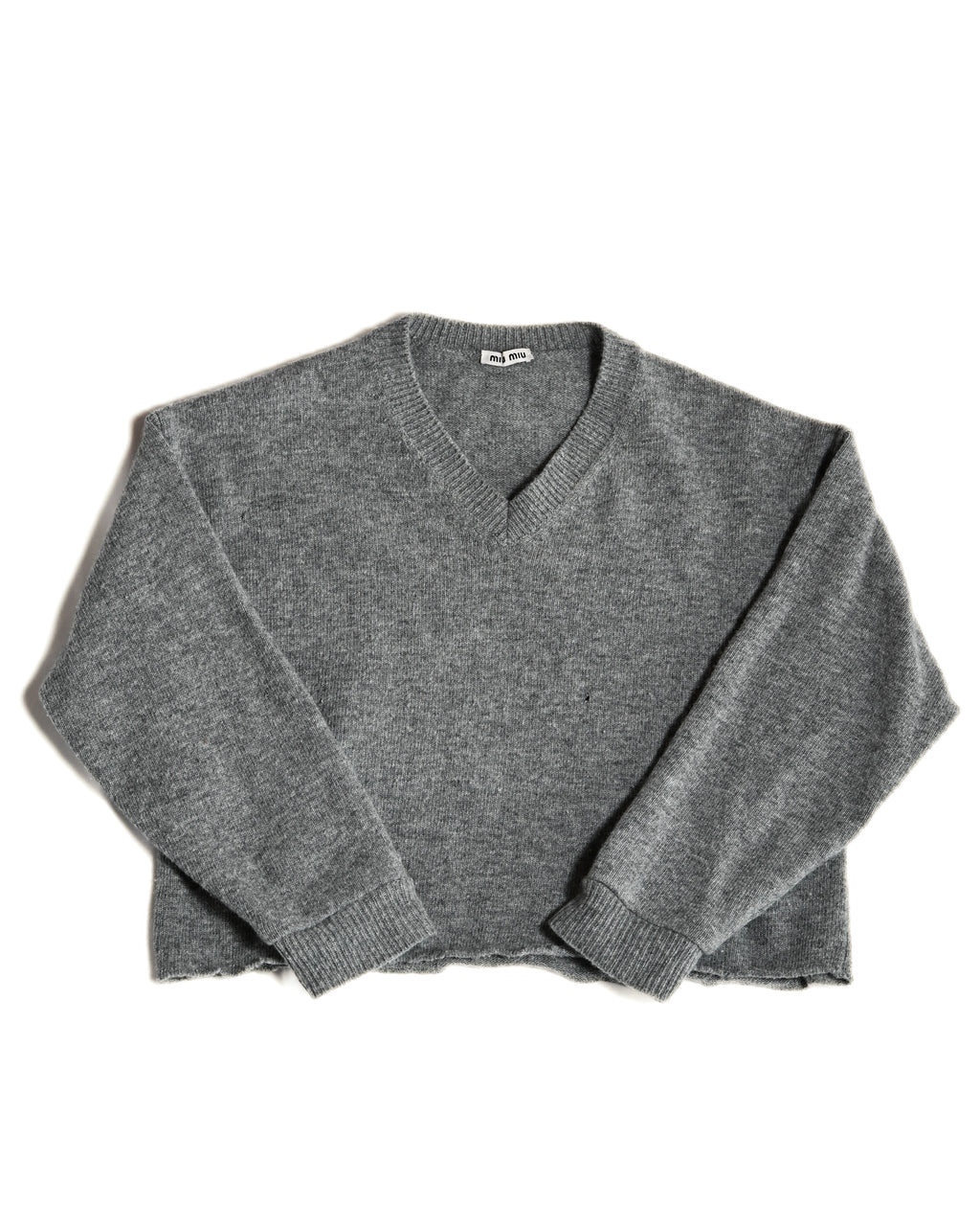 MIU MIU
/ Back Logo Cut Off Short Knit Sweater Gray
