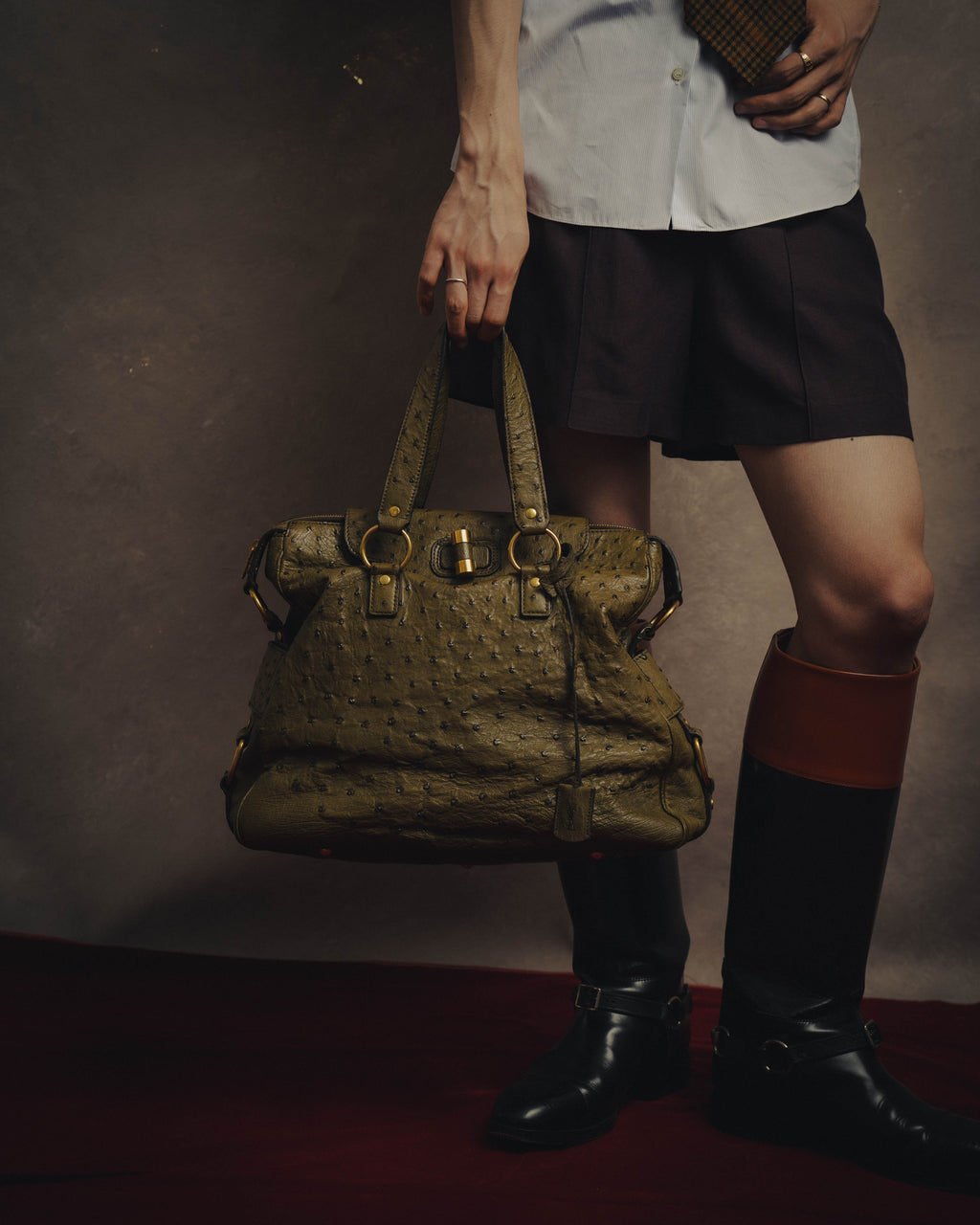 -SPECIAL- “YVES SAINT LAURENT” 00’s-10’s Ostrich leather top handle satchel