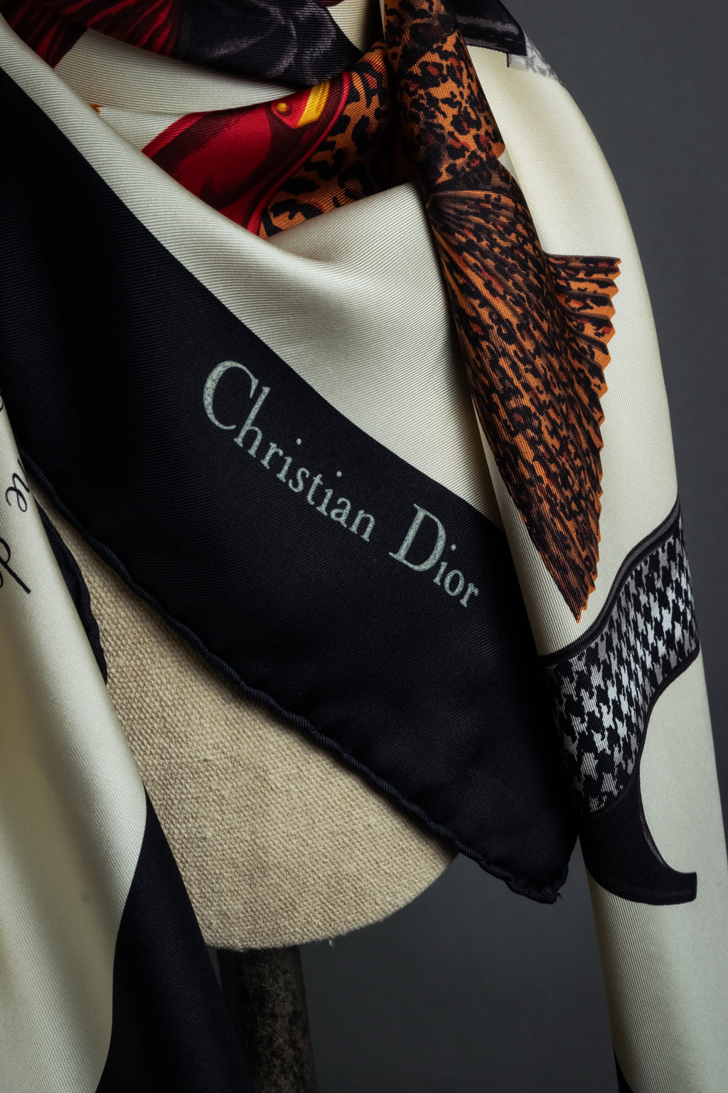 "Christian Dior" Parisian accessory motif silk scarf