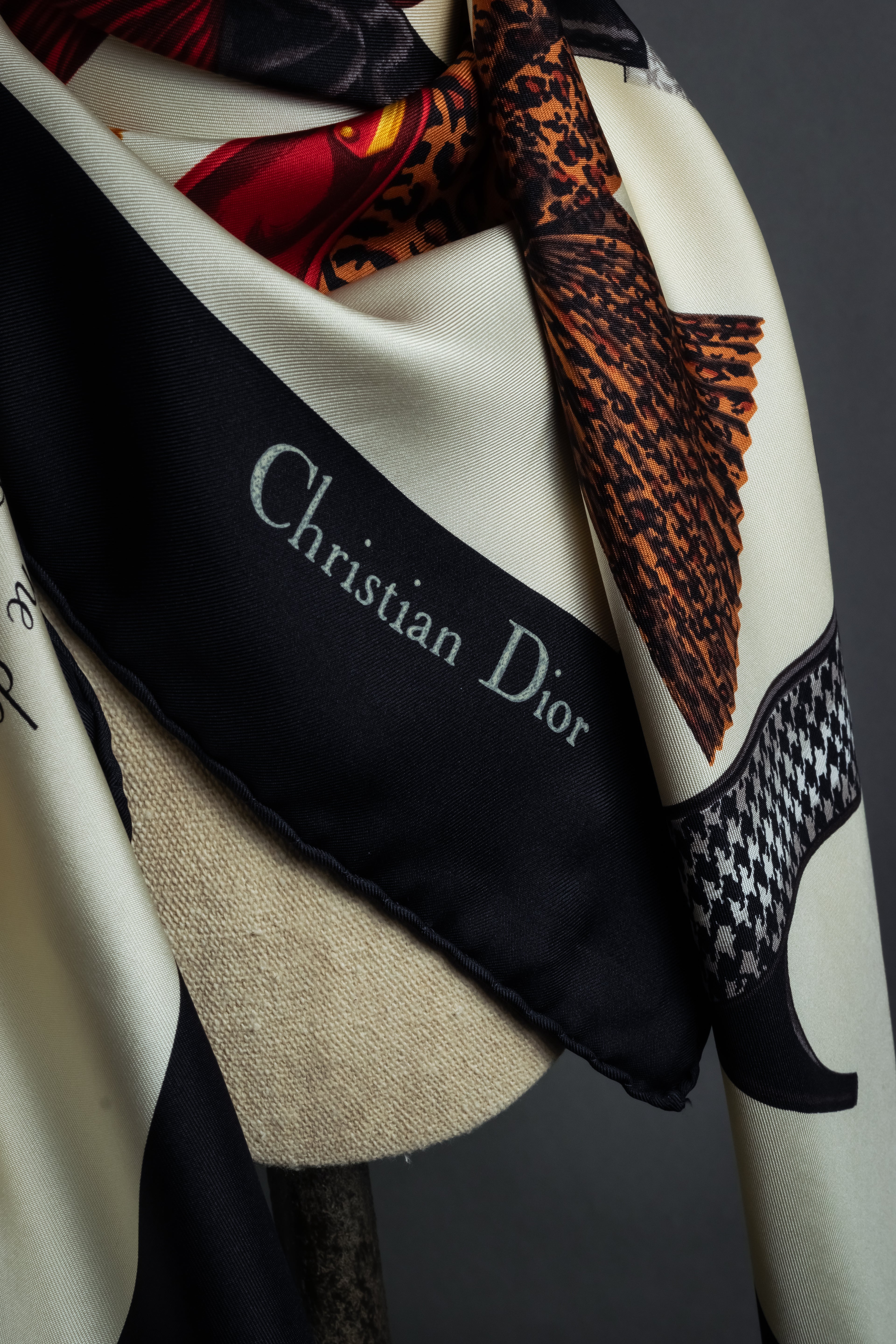 "Christian Dior" Parisian accessory motif silk scarf