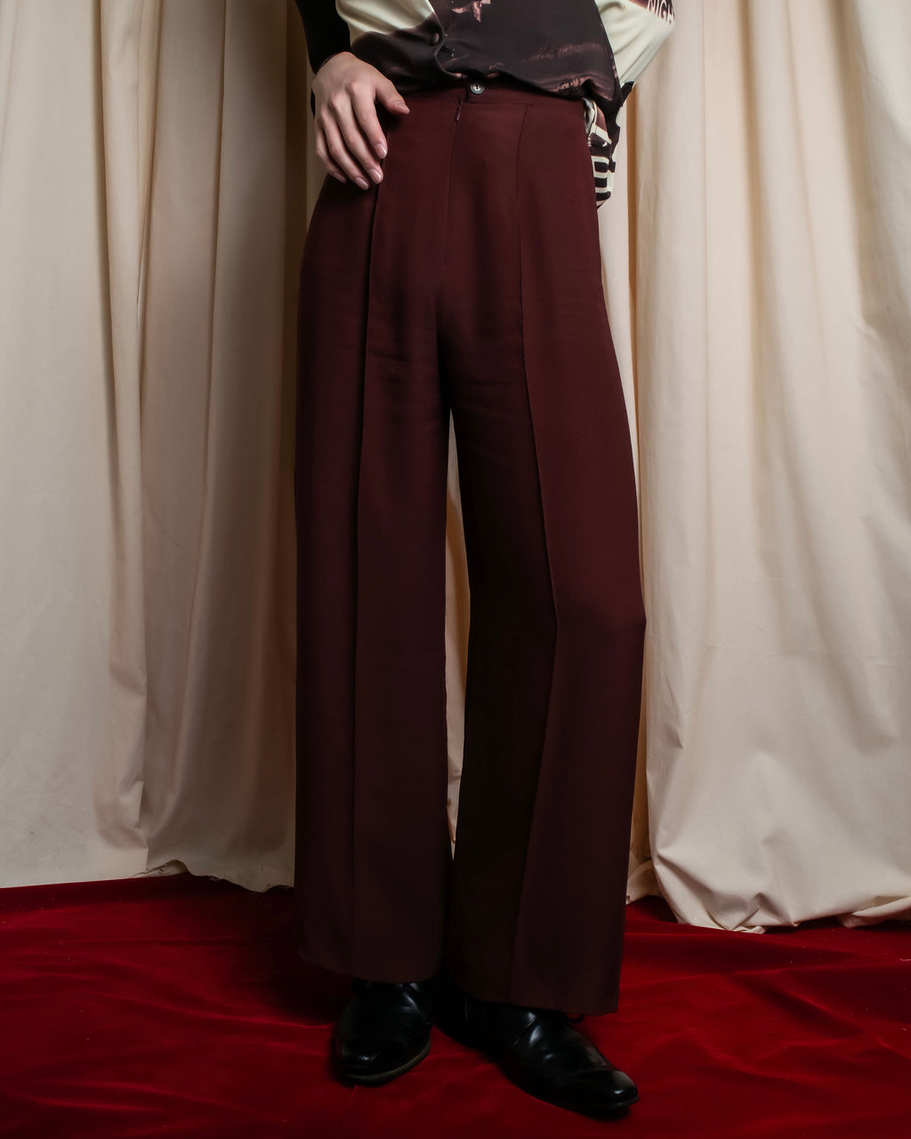 "JEAN PAUL GAULTIER" Beautiful drape burgundy wide slacks