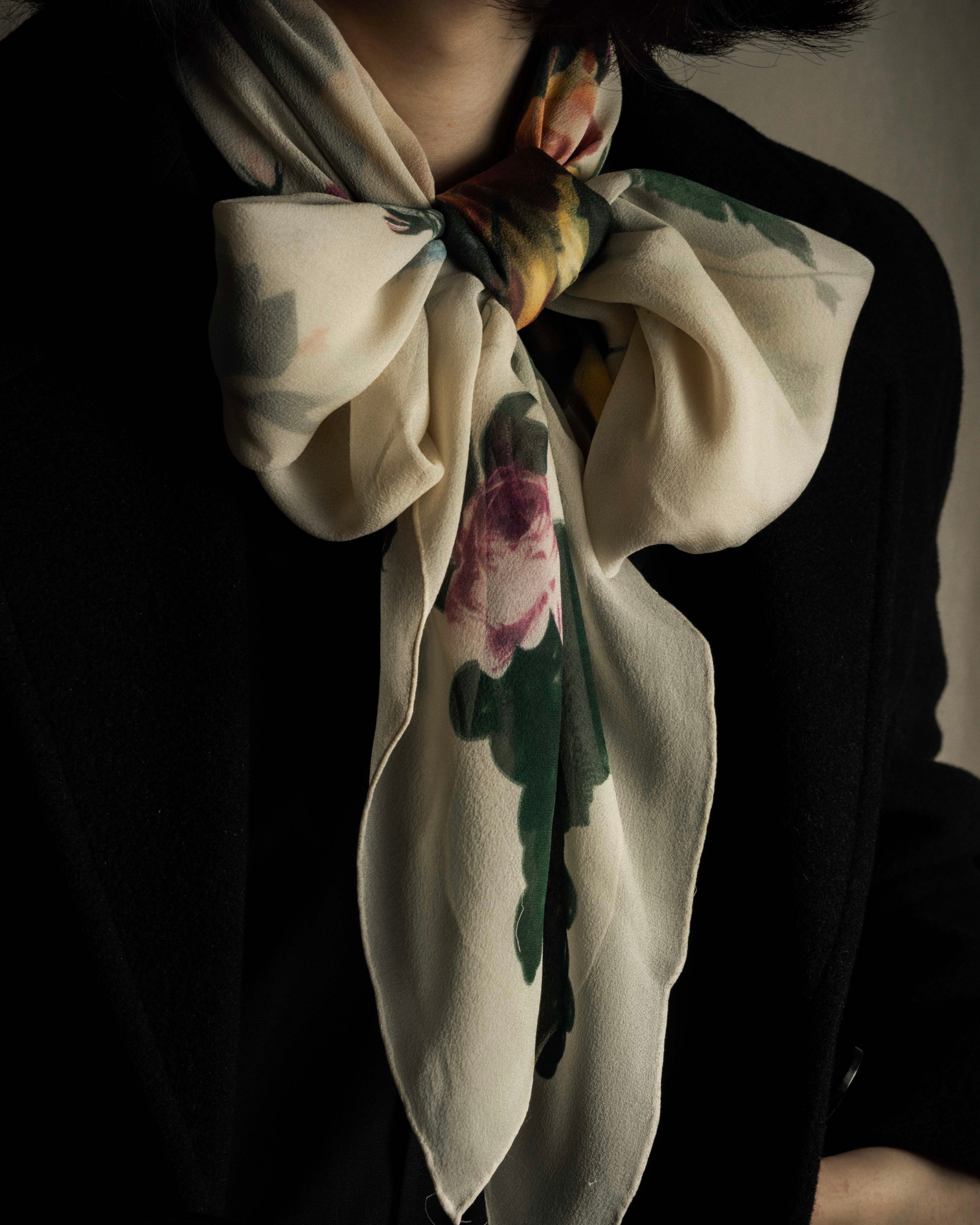 "Christian Dior" Wreath floral design silk scarf