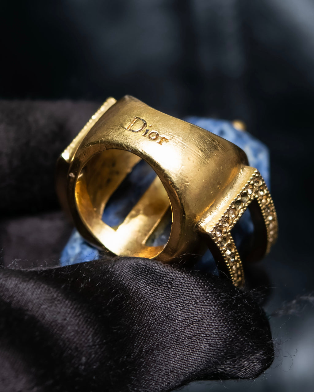 "Christian Dior" Sodalite Stone Gold Accent Ring