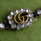 "GUCCI" Double G motif rhinestone leather bracelet