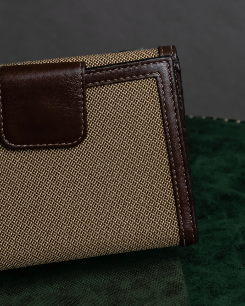 "PRADA" Logo engraved canvas＆leather combination short wallet