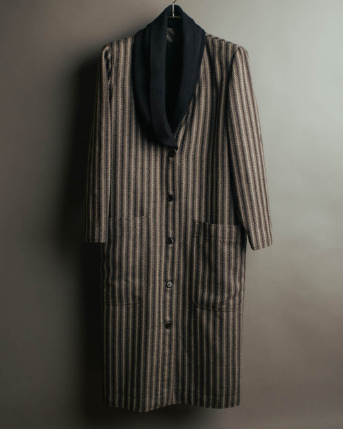 -SPECIAL- “GUCCI” 80’s-90’s Textured striped shawl collar long coat