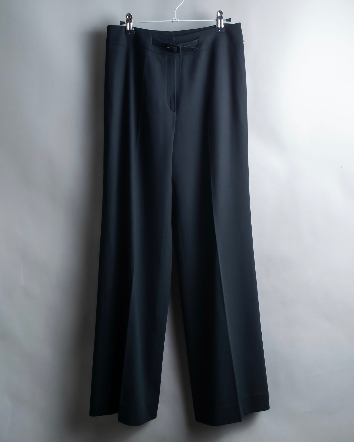 "CHANEL" 100% wool belted wide straight slacks