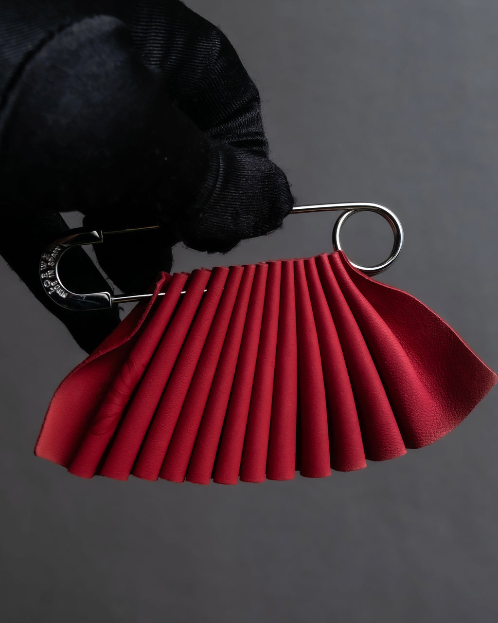 "LOEWE"  Red pleated motif safety pin brooch