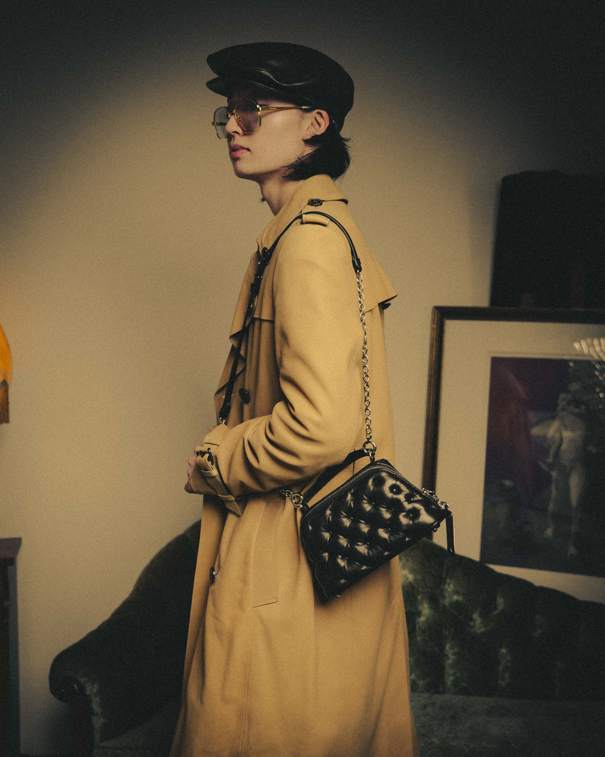 –SPECIAL– “Maison Margiela” 2024-25 Glam slam embroidered trapezoid leather bag