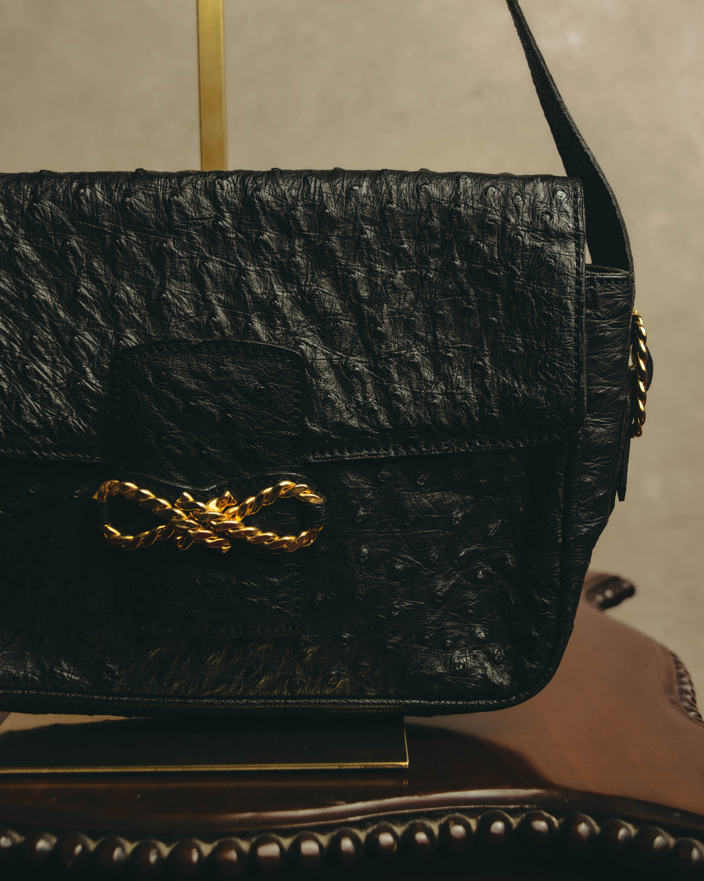 -SPECIAL- “CELINE“ 00’s-10’s Ostrich embossed leather shoulder bag