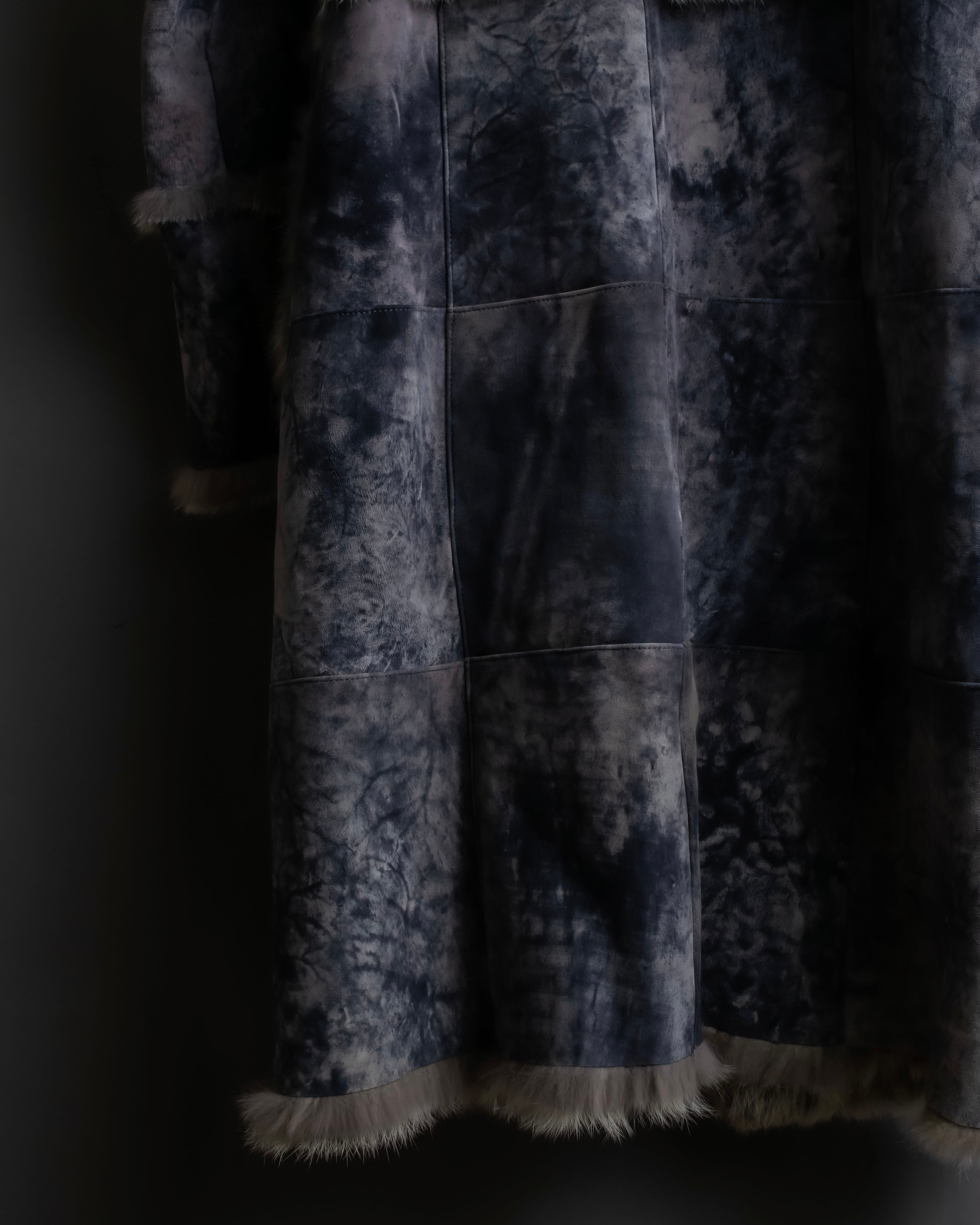 Fur switching design suede long coat