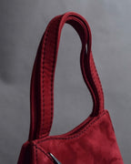 "LOEWE" Deep red color triangle suede bag