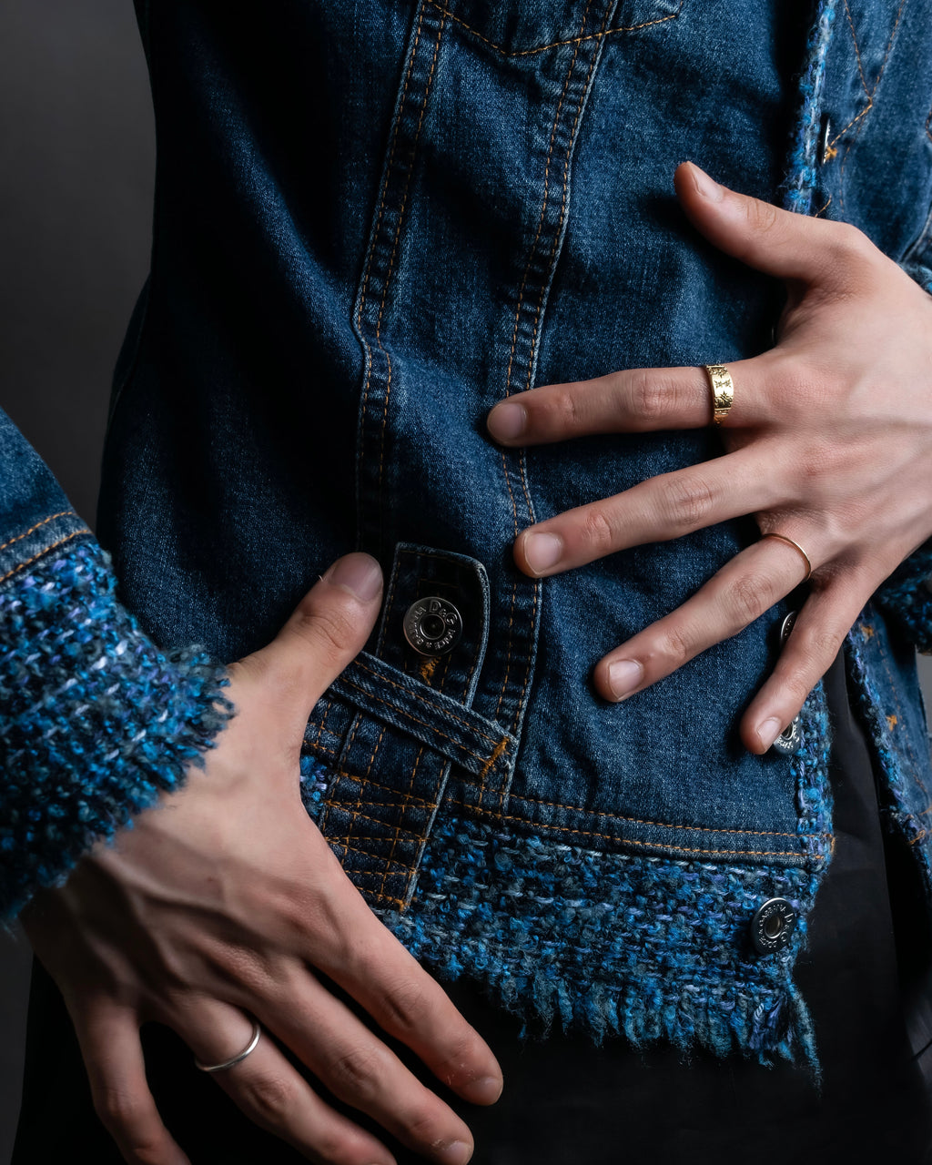 “D&amp;G” Tweed attached bijou button denim jacket