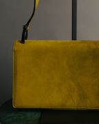 "Salvatore Ferragamo" 90's-00's Mustard yellow suede shoulder bag with oversized Gancini
