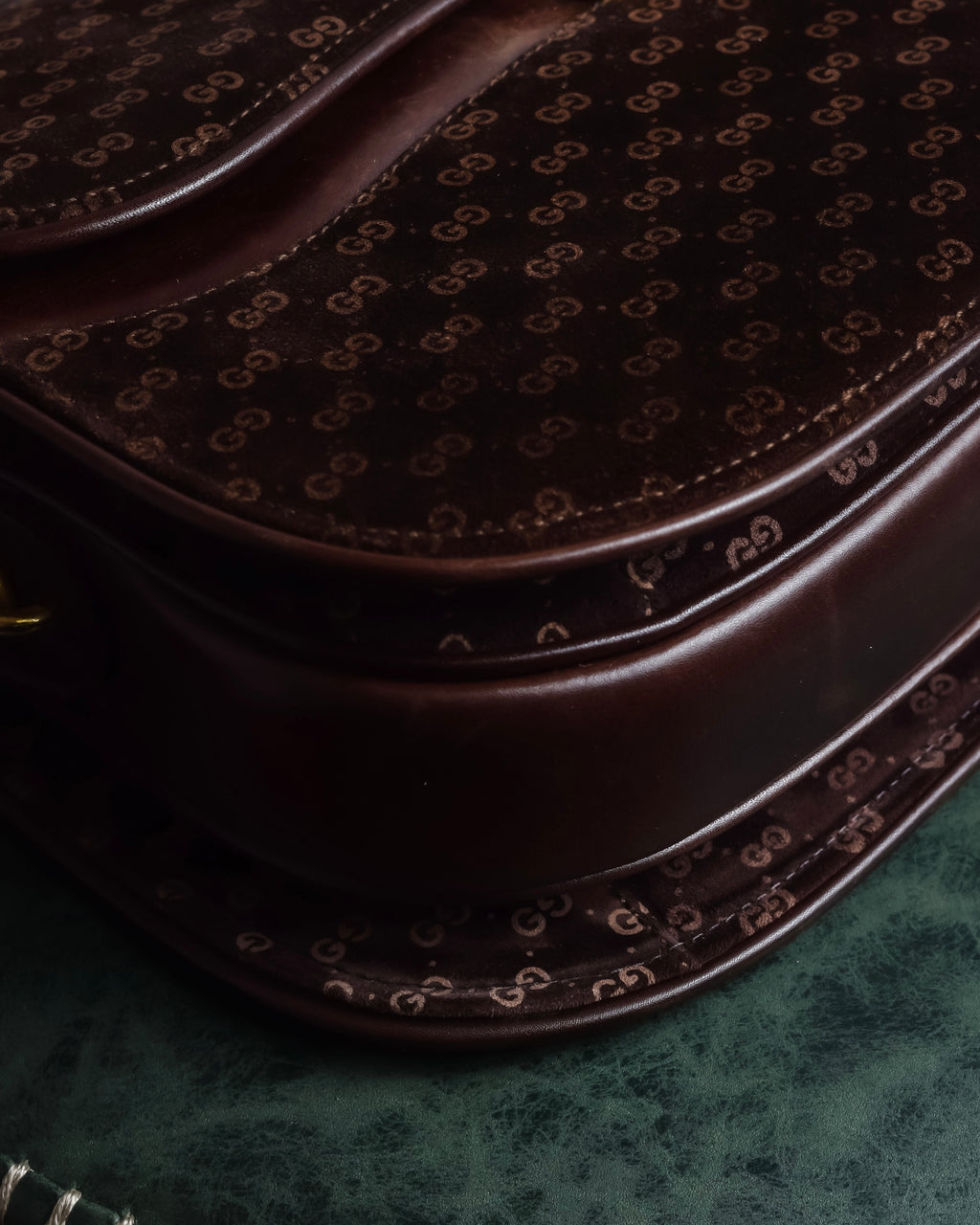 "GUCCI" 70's Embossed suede flap shoulder bag