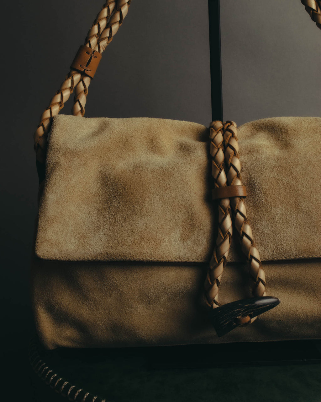 “Burberry” 00’s Braided leather handle suede shoulder bag
