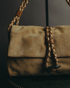 “Burberry” 00’s Braided leather handle suede shoulder bag