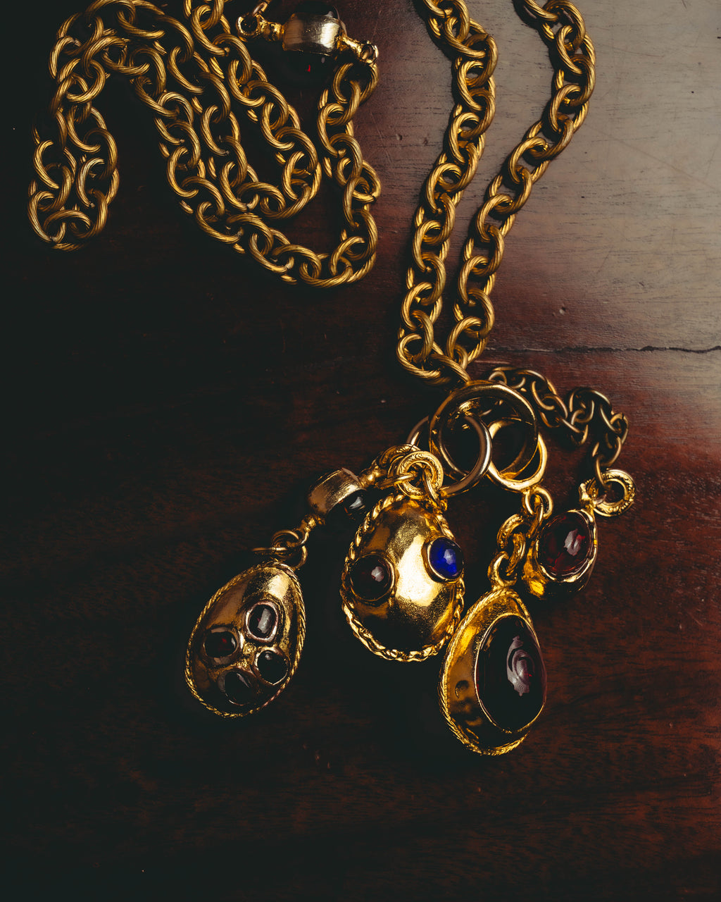 -SPECIAL - “CHANEL” 70’s-80’s Gripoix glass cabochon charm sautoir necklace