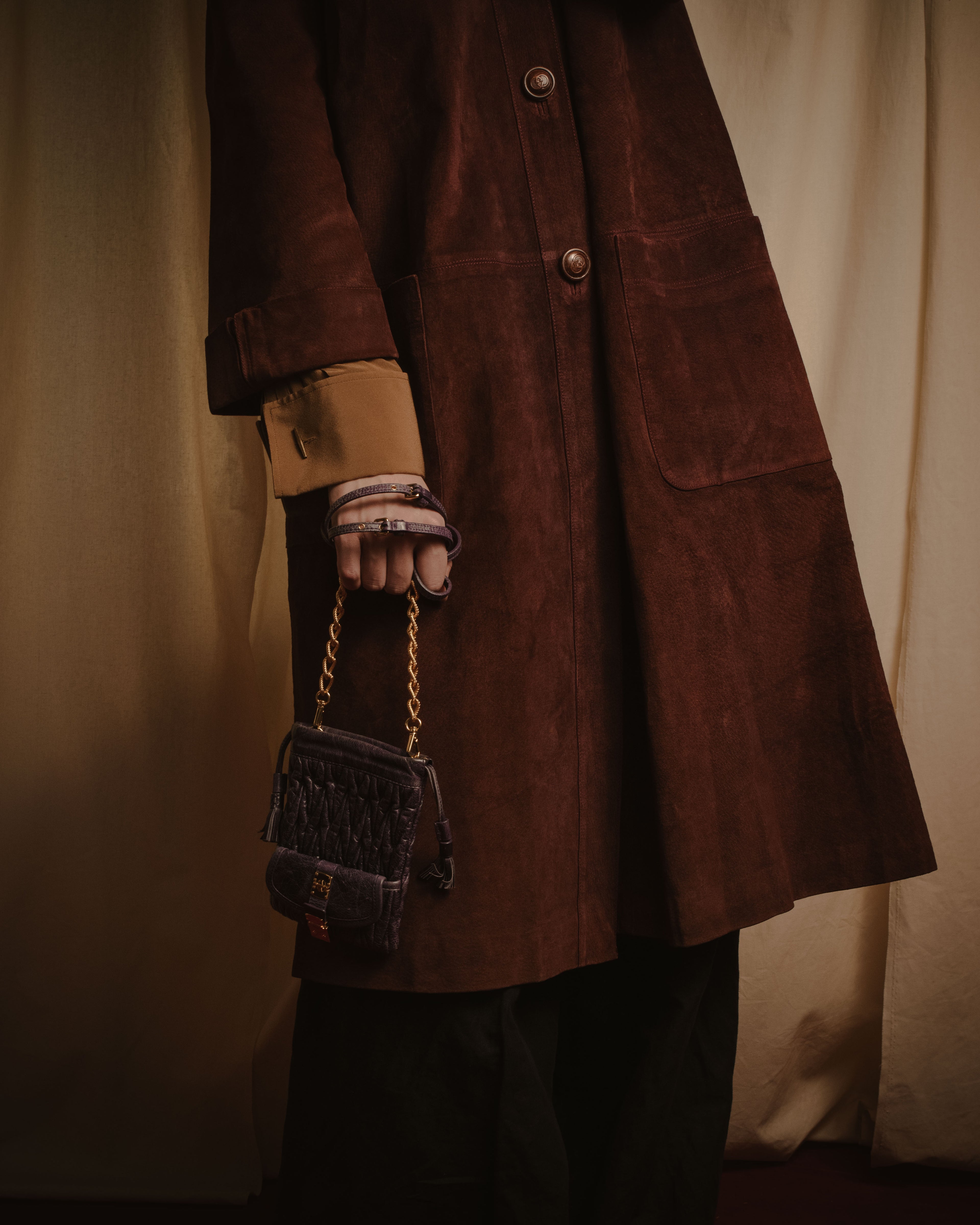 -SPECIAL- "GUCCI" 70’s Suede leather round collar coat