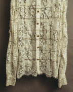 -SPECIAL- "CHANEL" 10's-20's Embellished floral lace and pearl check oversized shirt