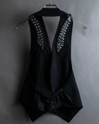 "LOUIS VUITTON" Leather tape cross knit detail vest
